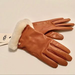 UGG Leather Shorty Tech Gloves Chestnut/Brown/Tan